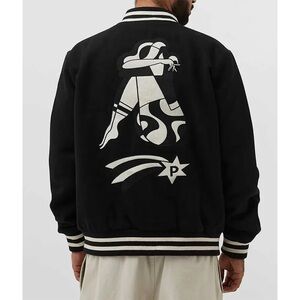 By Parra Size Large Black Wool Blend Varsity Jacket